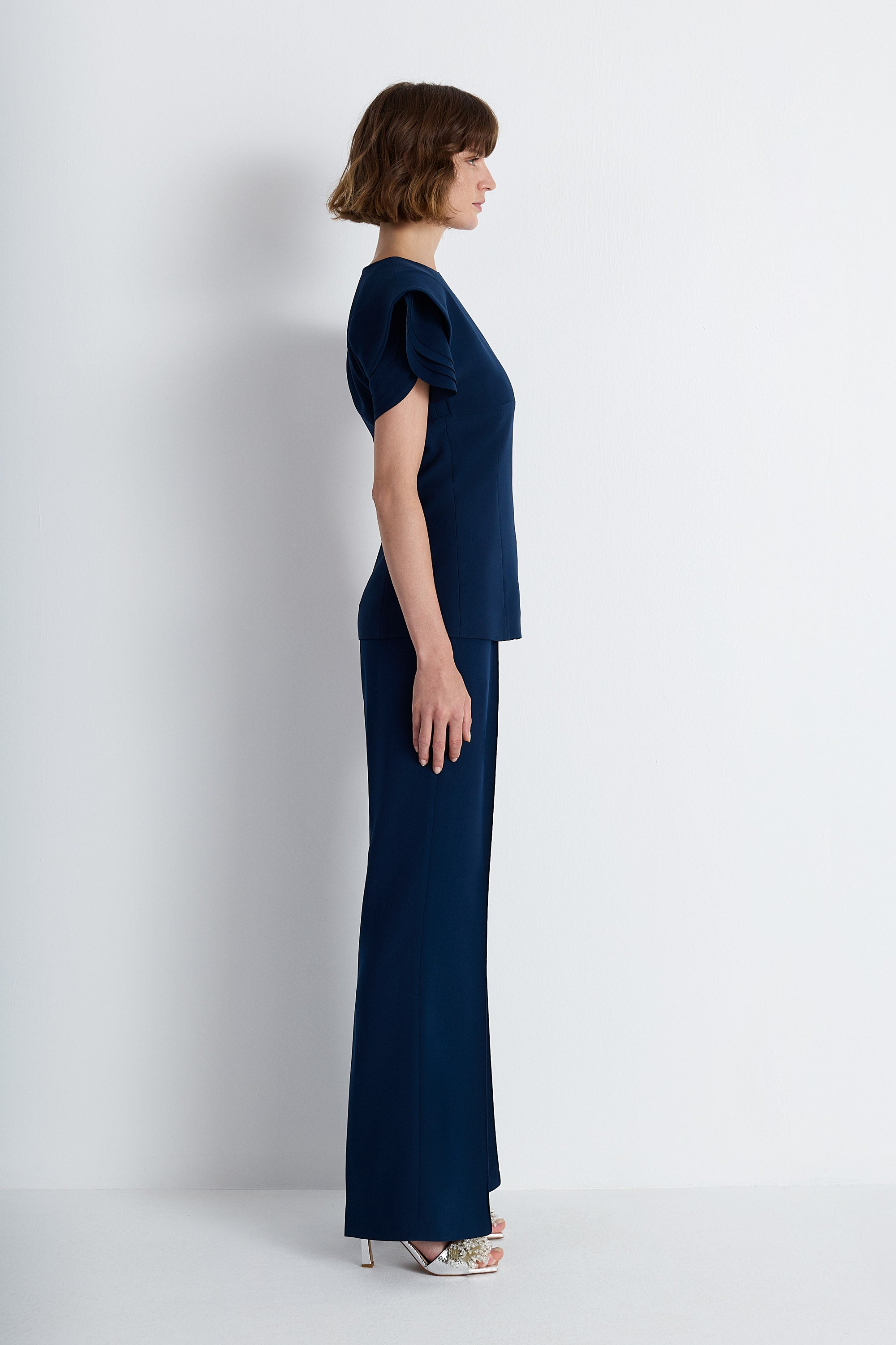 Nean Tailored Wide-Leg Trousers Navy
