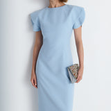 Nean Structured Sleeve Midi Dress Light Blue