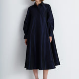 Nean Shirt-Collar A-Line Midi Dress Navy