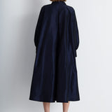 Nean Shirt-Collar A-Line Midi Dress Navy