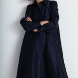 Nean Shirt-Collar A-Line Midi Dress Navy