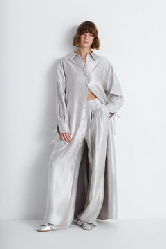 Nean Metallic Silver Wide-Leg Trousers Silver