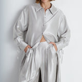 Nean Metallic Silver Oversized Shirt Dress Silver