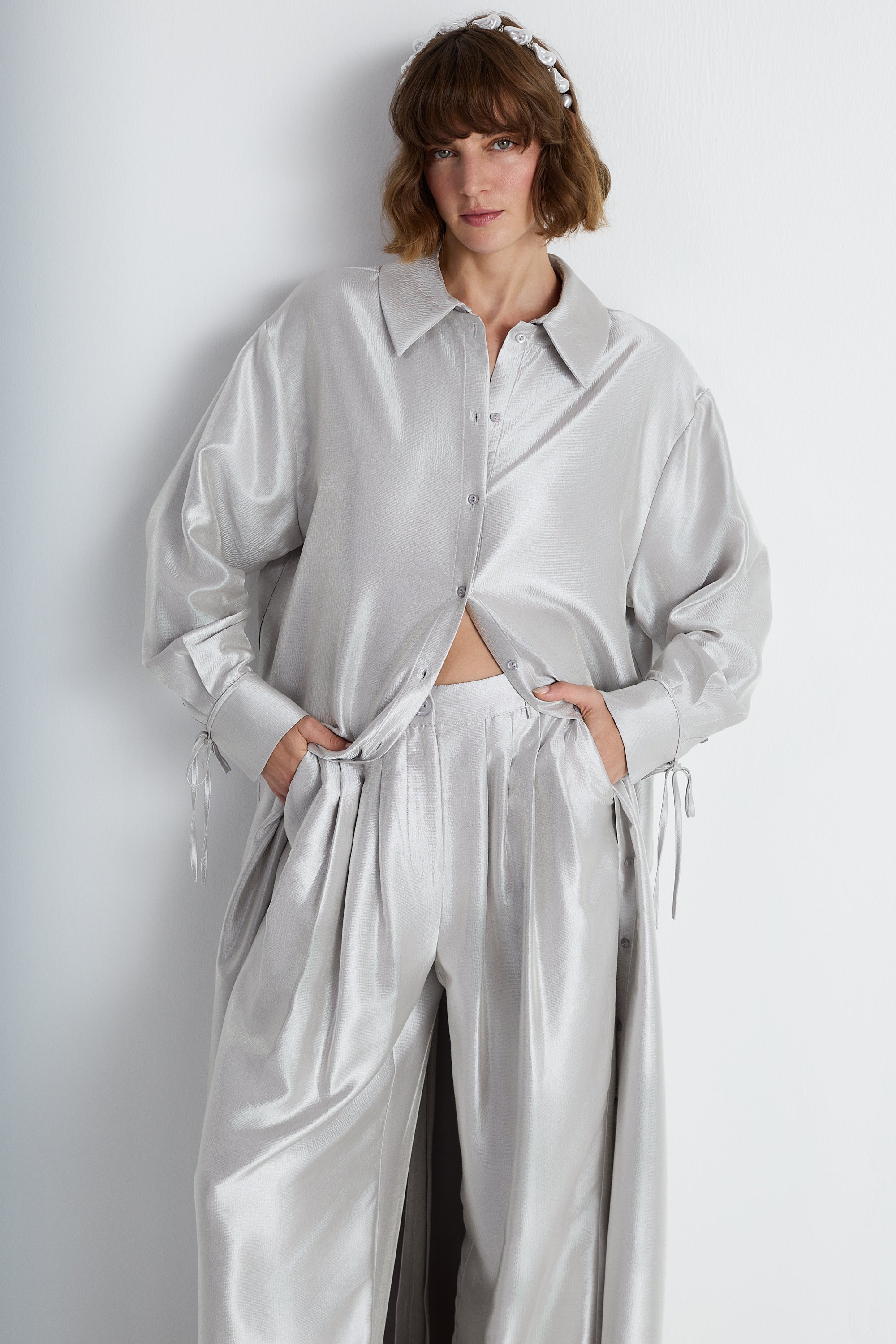 silver oversized shirt dress Silver Plus Disc Sequin Oversized T-shirt Party Dress