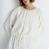 Nean Pearl-Embellished Drawstring Blouse Ecru