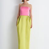 Nean Strapless Color-Block Gown Lime