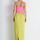 Nean Strapless Color-Block Gown Lime