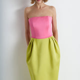 Nean Strapless Color-Block Gown Lime