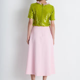 Nean Sequin Floral Collar Top Light Green