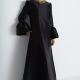 Nean Embellished Collar Satin Gown Black