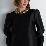 Nean Embellished Collar Satin Gown Black