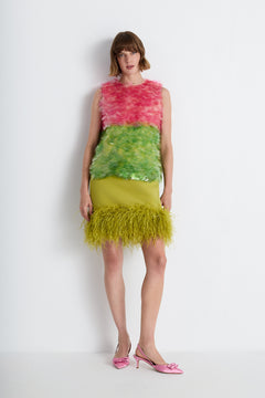 Feather-Trim Mini Skirt