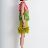 Nean Feather-Trim Mini Skirt Green