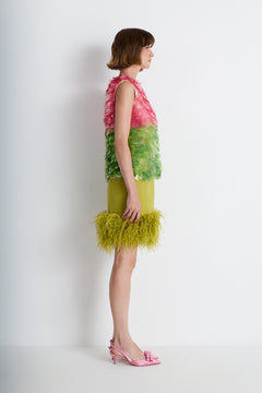 Nean Feather-Trim Mini Skirt Green