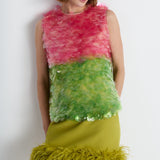 Nean Pink & Green Sequin Gradient Top Multi Color
