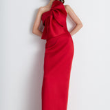 Nean One-Shoulder Bow Maxi Dress Red