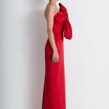 Nean One-Shoulder Bow Maxi Dress Red