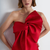 Nean One-Shoulder Bow Maxi Dress Red