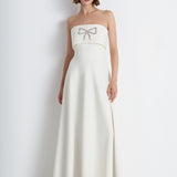 Nean Strapless Bow-Embellished Gown White