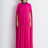 Nean Embellished Neckline Cape Gown Fuchsia