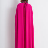Nean Embellished Neckline Cape Gown Fuchsia