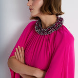 Nean Embellished Neckline Cape Gown Fuchsia