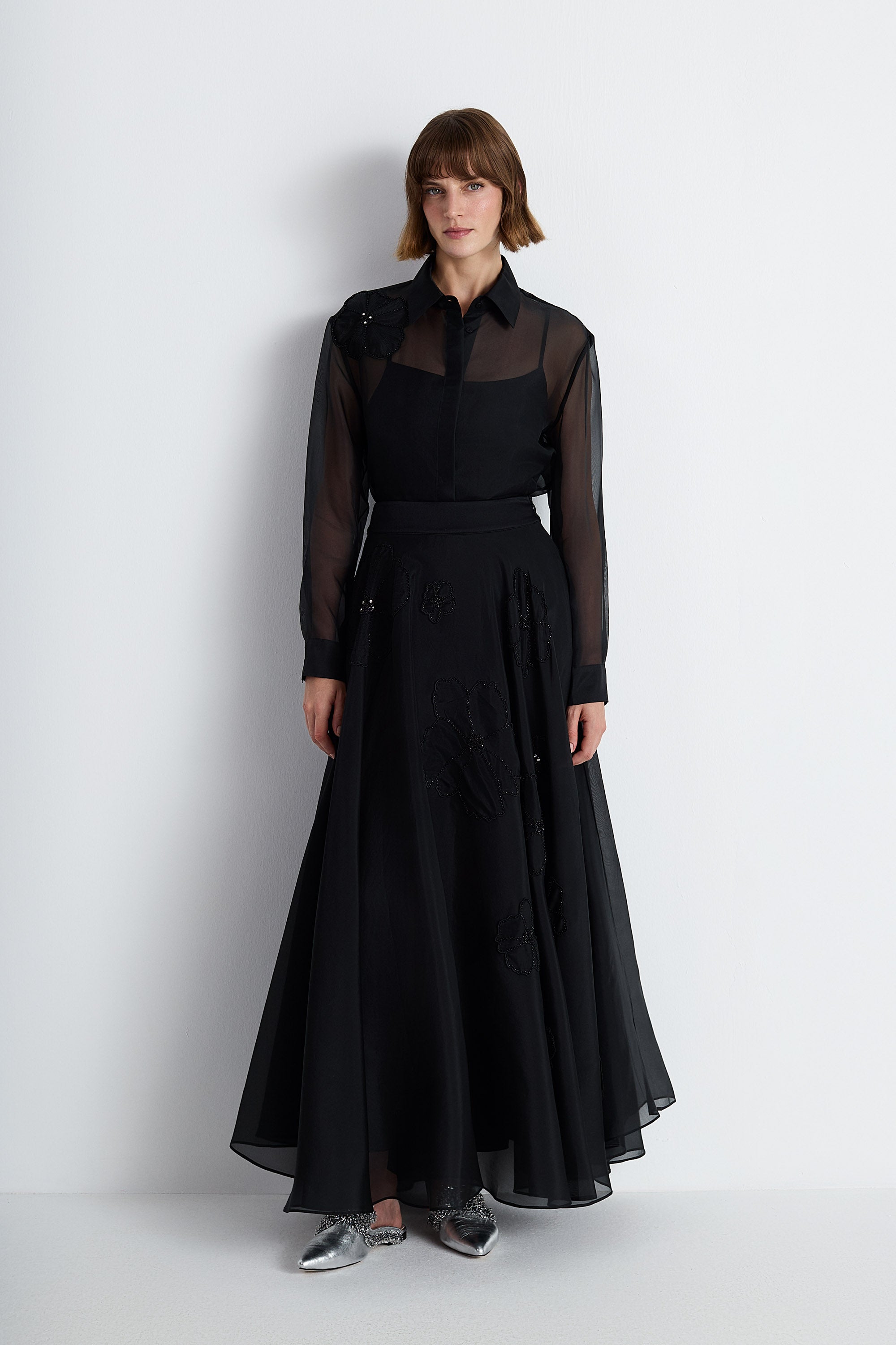 Nean Sheer Embellished Shirt Black