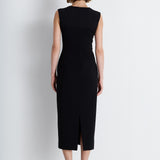 Nean Pleated Satin Panel Midi Dress Black