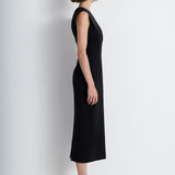 Nean Pleated Satin Panel Midi Dress Black