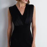 Nean Pleated Satin Panel Midi Dress Black