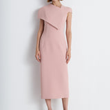 Nean Asymmetric Shoulder Midi Dress Light Pink
