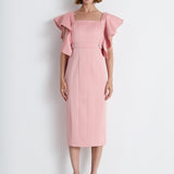 Nean Ruffle-Sleeve Midi Dress Blush