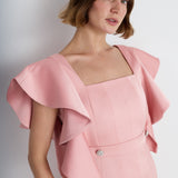 Nean Ruffle-Sleeve Midi Dress Blush