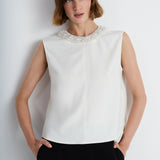 Nean Embellished Collar Sleeveless Top White