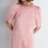 Nean Embellished Collar Structured Top Blush