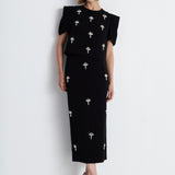 Nean Embellished Puff Sleeve Crop Top Black