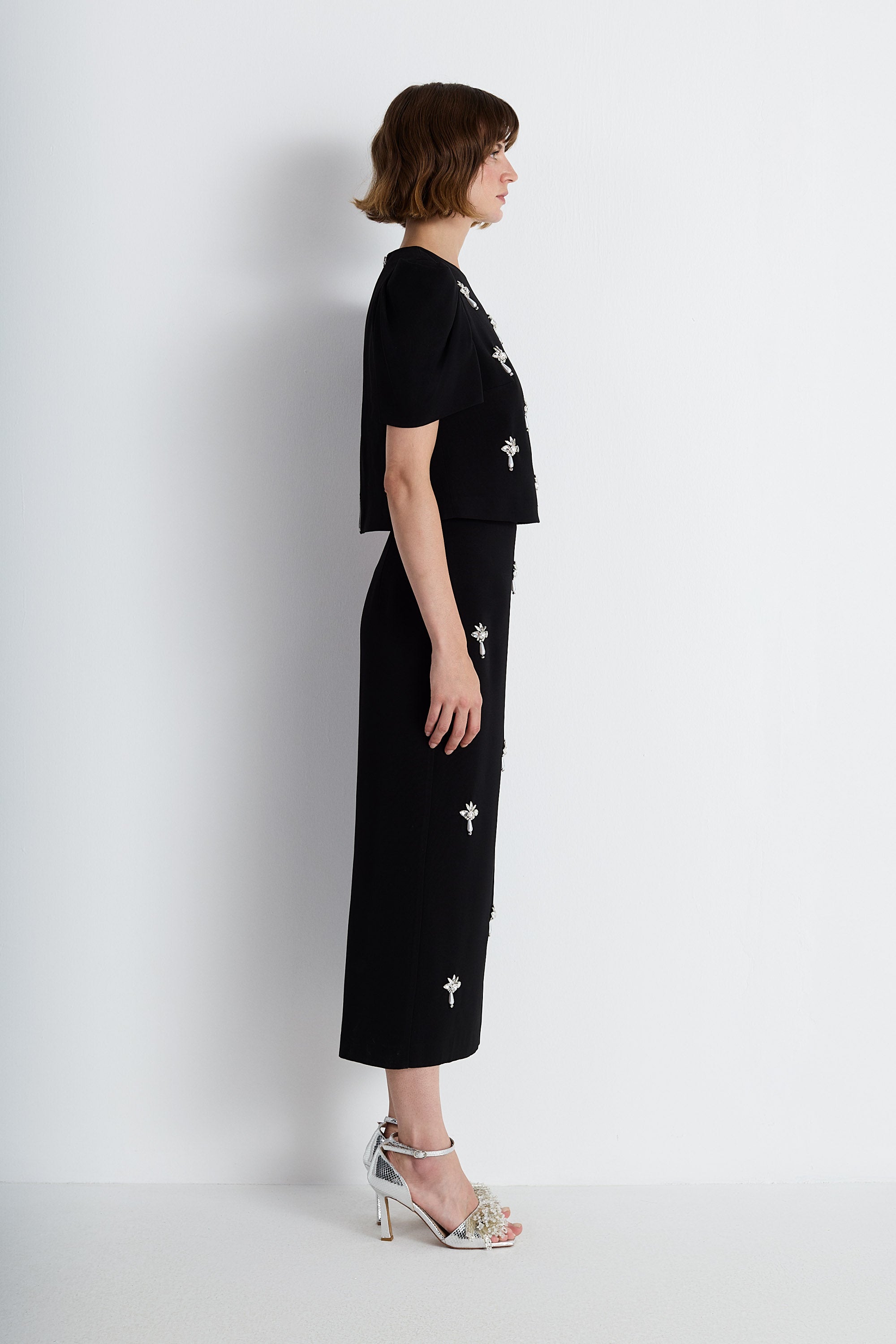 Nean Embellished Midi Skirt Black