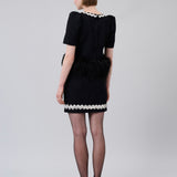Crystal-Neck Feather-Hem Top