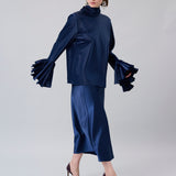 Pleated-Cuff Satin Blouse
