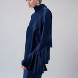 Pleated-Cuff Satin Blouse