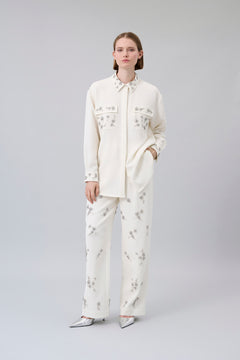 Crystal-Embellished Wide-Leg Pants