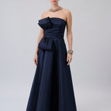 Sculptural-Bow Strapless Taffeta Gown