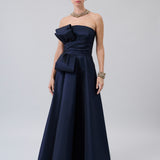 Sculptural-Bow Strapless Taffeta Gown