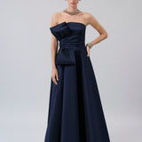 Sculptural-Bow Strapless Taffeta Gown