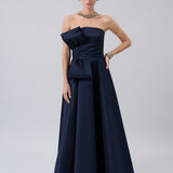 Sculptural-Bow Strapless Taffeta Gown