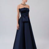 Sculptural-Bow Strapless Taffeta Gown