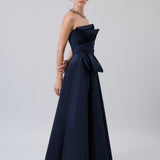 Sculptural-Bow Strapless Taffeta Gown