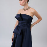 Sculptural-Bow Strapless Taffeta Gown