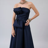 Sculptural-Bow Strapless Taffeta Gown