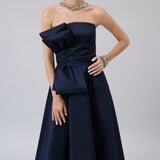 Sculptural-Bow Strapless Taffeta Gown